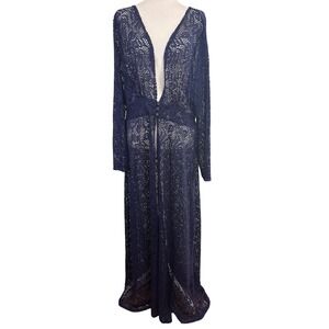 Impulsive Crochet Lace Duster Cardigan Womens 2X Navy Boho Resort Festival Chic
